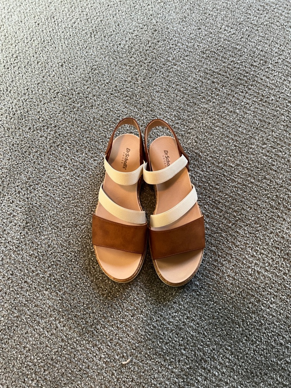 Dr. Scholl's Brown and Cream Elastic Slingback Sandals